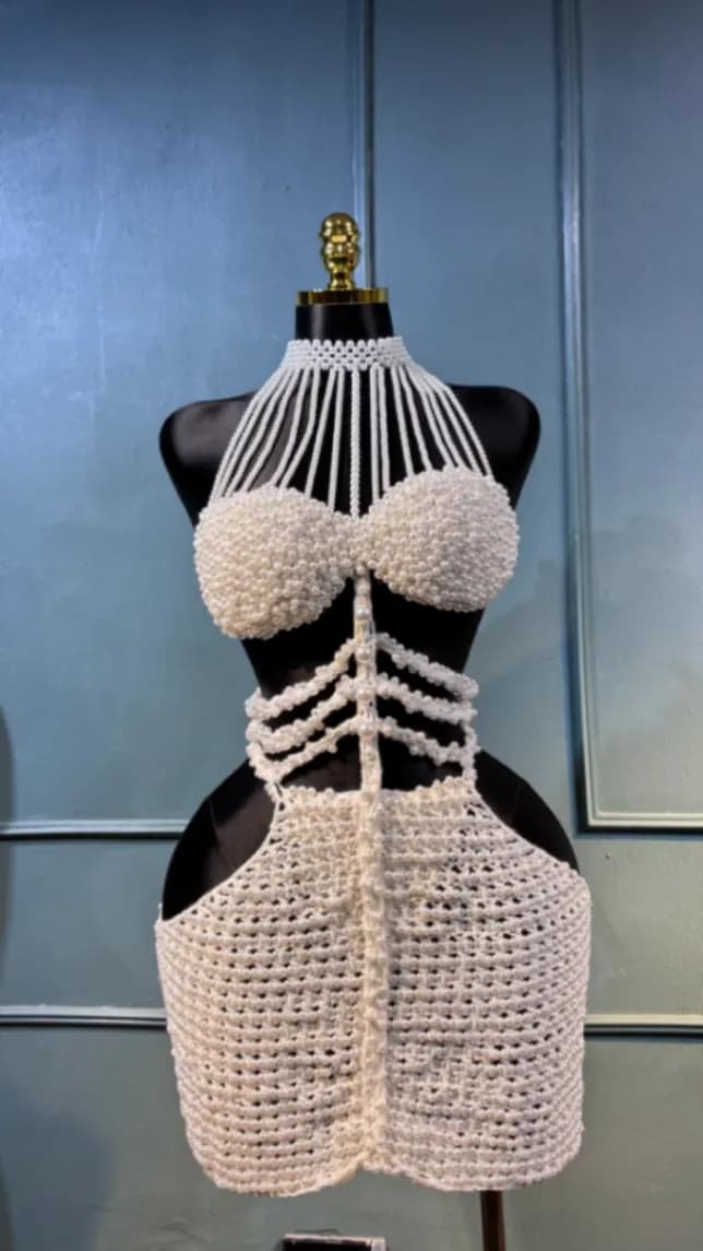 Beaded Halter Neck Mini Dress